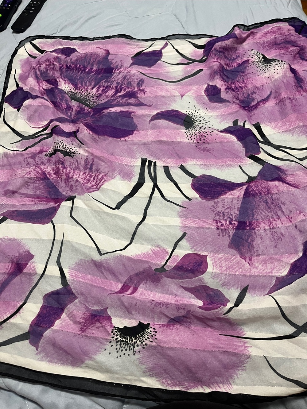 Sheer Floral Scarf in Pink and Purple
